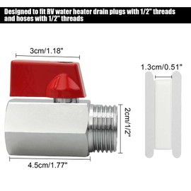 FOWSRHRG 1/2" RV Hot Water Drain Valve - Water Heaters Mini Drain Plug with Tape Brass Replacement Durable Brass Construction (Red)