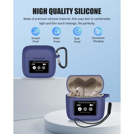 for JBL Tour Pro 3 Case Cover, Protective Silicone Skin Accessories with Keychain& Lanyard and Cleaner Kit for JBL Tour Pro 3 Charging Case, Front LED Visible, Midnight Blue