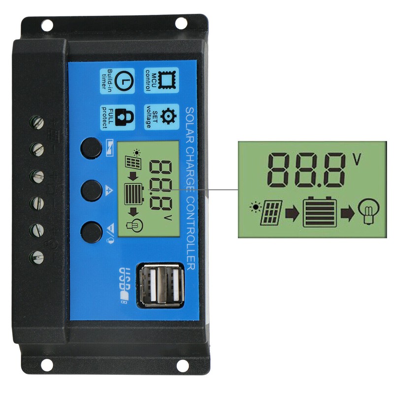 12V 24V Solar Charge Discharge Controller PWM LCD Display Dual