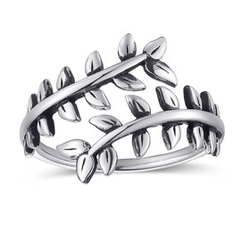 AVECON Adjustable Leaf Rings Vintage Vine Open Ring Antique Silver Rings for Women & Men Birthday Anniversary Jewellery Gifts Size 5-9