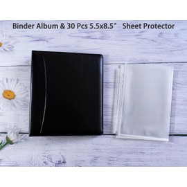 5.5x8.5 Inch Faux Leather Notebook with 30 Pack 60 Pockets Sleeve Refill Pages,Mini 3 Ring Binder Album Collection Holder Book, Ultra-Clear Photo Binder Protector, Double-Sided and Top Loading