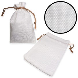 N'icePackaging - 12 Qty - Natural White Burlap Fabric Drawstring Bags - 3 3/4" x 5 1/4" - For Treats/Gifts/Showers/Holidays/Sales/Birthdays