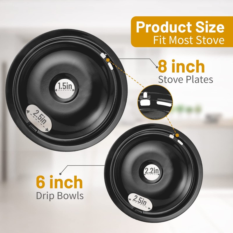 HYGINIC 4 Pack Black Drip Pans, Compatible with Whirpool Kenmore