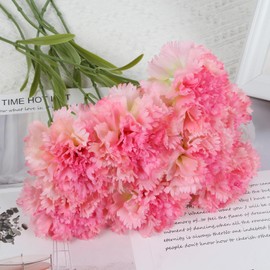 IPOPU Pink Carnations Artificial Flowers 8pcs Large Fake Carnations Pink Flowers 23.6" Long Stem Artificial Flowers for Tall Vase Pink Home Decor Mother's Day Wedding Bouquets for Bride (Pink)
