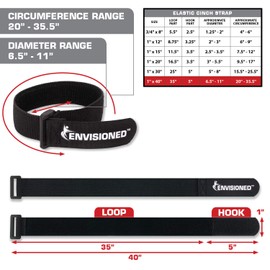 Elastic Reusable Cinch Straps 1.5" x 12" - 6 Pack Multipurpose Quality Hook and Loop Securing Straps