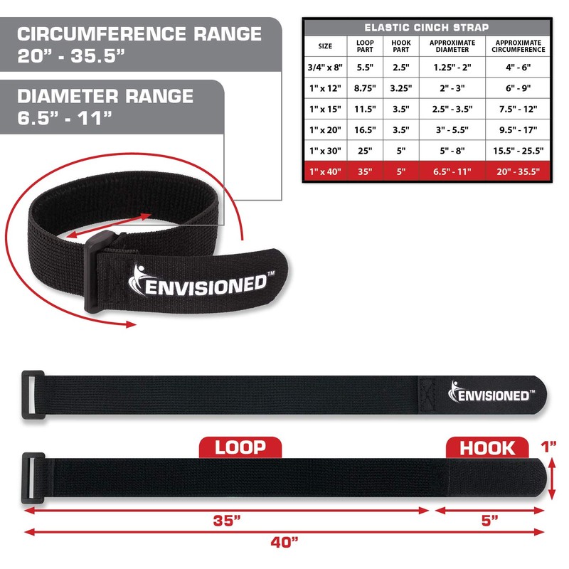 Elastic Reusable Cinch Straps 1.5" x 12" - 6 Pack