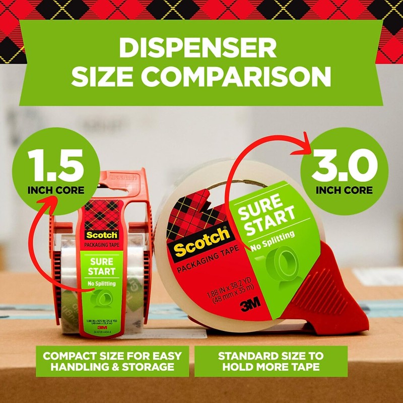Scotch Brand Sure Start Shipping Packaging Tape with Dispenser, 2