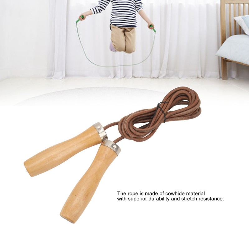 Jump Rope Cowhide Wooden Handle Portable Highly Effective Skipping Rope