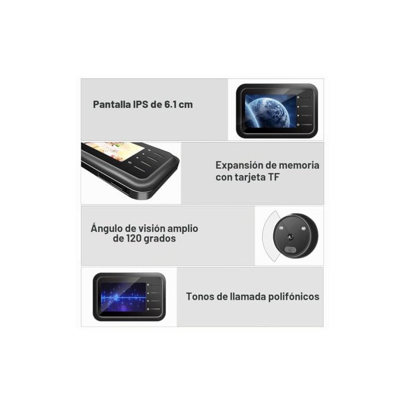 Timbre Visor de Puerta de 2.4 Pulgadas, Visor de Mirilla,