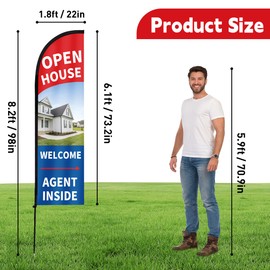 Open House Feather Flag, 8.2ft Open House Flag with Aluminum Pole and Ground Stake, Open House Signs for Real Estate for Outside Swooper Flag Advertisng Feather Banner