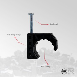 D.N. 100 Pieces Half Clamps J-Hook with Nail, J-Clamp for 1/2" Tubing Pipe Support J-Clips Tubing Fastener, Black Tube Talons (Contractors Bulk Pack of 100)