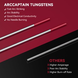 ARCCAPTAIN TIG Welding Tungsten Electrode 10-Pack 1/16"x 7"(Red - 2% Thoriated, WT20/EWth-2)