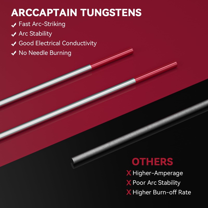ARCCAPTAIN TIG Welding Tungsten Electrode 10-Pack 1/16"x 7"(Red - 2%