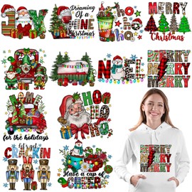 AnyDesign 12 Sheet Christmas Iron On Transfers Patches Xmas Tree Truck Snowman Heat Transfer Iron Patches Merry Christmas Heat Transfer Stickers for DIY Art Craft Clothing Fabric Decor