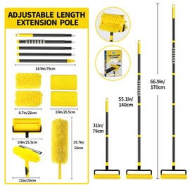 High Ceiling Fan Cleaner Duster for Fans Blades Cleaner with 78.7in Extension Pole Extra Long Handle Cleaning Tool，Reusable Chenille & Microfiber Mop Head for Baseboard Wall Floor Window Glass Wiper