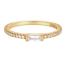 VOLUKA 925 Sterling Silver Cubic Zirconia Stacking Eternity Rings Simulated Diamond Emerald Cut 18K White Gold Plated Rings for Women Men Promise Stalement Wedding Thin Band Size 7, Cubic Zirconia, Cubic Zirconia