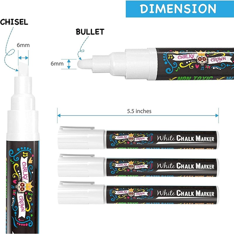 CHALKY CROWN Liquid Chalk Marker Pen - White Drawing Chalk