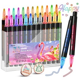 24 Colores Marcadores Acrílicos de Doble Línea, Bolígrafos Metálicos para Plumones, para Tarjetas de Bricolaje, Arte de Piedras, Albumes de Recortes y más