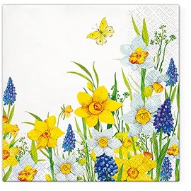 Servietten Blumen 20 full daffodils | leaves garden floral flower motif spring Easter table decoration 33 x 33 cm