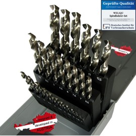 WELIQU High-Performance Twist Drill Bit Set Made of HSS-G M2 - Spiral Drill Bit Set - 25 Pieces - Precision Drill - 1-13 mm, 0.5 mm Steps - Self-Centring for Metalworking