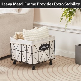 Mxfurhawa Collapsible Laundry Hamper with Wheels, 65L Capacity and Removable Liner, Sturdy Metal Frame for Clothes Storage and Transport - Convenient Laundry Basket for Home Use (Black)