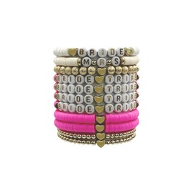 Bridal Shower Decorations, Bachelorette Party Favors, 11 Pcs Rose Red Bride Tribe Clay Bead Bracelet Preppy Bracelet Stretch for Women Wedding Boho Disc Party Beach Wedding Gift Supplies (White & Rose