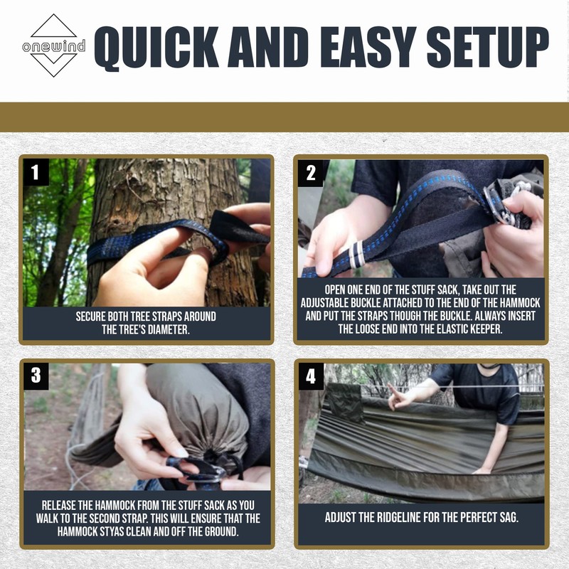 Onewind 12Ft Camping Hammock with Mosquito Net and Structure Ridgeline,