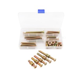 LBY 15 Sets Threaded Insert Nuts and Bolt Assortment Kit, 5/16-18 × 15mm Threaded Inserts & Hex Socket Furniture Barrel Bolts (5 Sizes) Combination, Carbon Steel (Zinc Plated), Yellow-