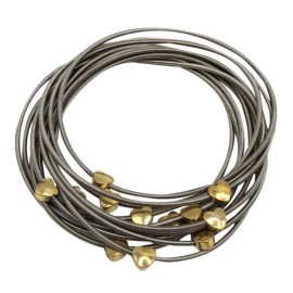 Unbranded NEW STACK OF SILVER GOLD HEART BEAD STUDDED PIANO WIRE 12 STRAND BRACELET SET