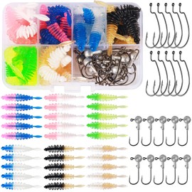 Annyswit 50 Pcs Trout Lure Rubber Set with Box, Trout Lures with Jighead & Offset Hooks, Dual-Color Soft Bait Rubber Fish, Bass Lures, Soft Bait Fish with Jighead for Freshwater Saltwater Fishing