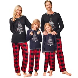 Ekouaer Matching Family Pajamas Sets Christmas PJ's Sleepwear Printed Top with Plaid Bottom