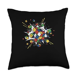 The Melting Cube - Competitive Speed Cubing Merch Puzzle Exploding Speed Cubing 80's Youth Vintage Math Throw Pillow, 18x18, Multicolor
