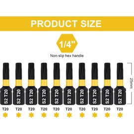 DAKCOS T20 Torx Bit, Impact Driver Bits, 1/4" Screwdriver Bit Sets, 20PCS Premium S2 Alloy Steel Bits, 25mm Long