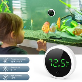Ankilo Upgraded Aquarium Thermometer, Wireless Digital Fish Tank Thermometer with Touch Screen, ±0.1°F High Precision, 5S Refresh Speed, Stick-on Thermometer for Aquariums, Glass Containers