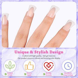 outopen 120pcs Duck Nail Tips Short Cream Pink French Duck Tips Full Cover Fan Flare Duck Tips for Wide Press on Nail Crystal Duck Feet Nail Tips for Polygel Acrylic Extension, 12 Sizes