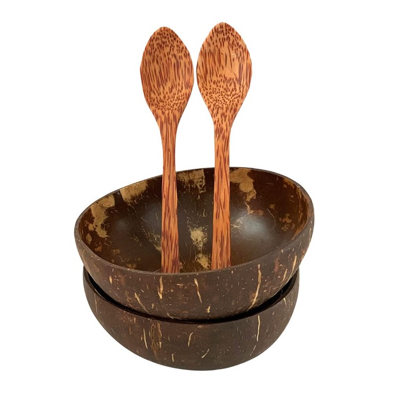 Vie Gourmet Premium Sealed Coconut Bowls and Spoons, Set of