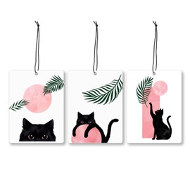 Mancheng-zi Cute Boho Black Cat Car Air Freshener 3Pcs, Pink Boho Botanical Sun Cat Air Freshener Hanging for Cars Closet Drawer or Books, Cute Pink Car Accessories Mirror Decor for Women