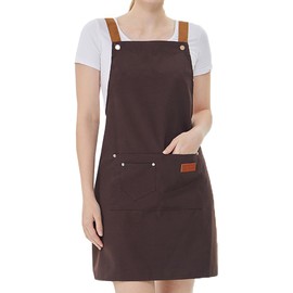 UE STORE Canvas Cotton Cooking Kitchen Aprons Waterproof Apron Adjustable Dishwashing Comfortable Aprons with Large Pockets Dark Brown