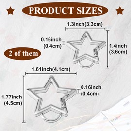 Mxxipp 2pcs Star Keychain Clasp, Heavy Duty Zinc Alloy Star Key Ring, Rustproof Keychain Carabiners Outdoor Accessories for Camping Hiking Fishing- Silver