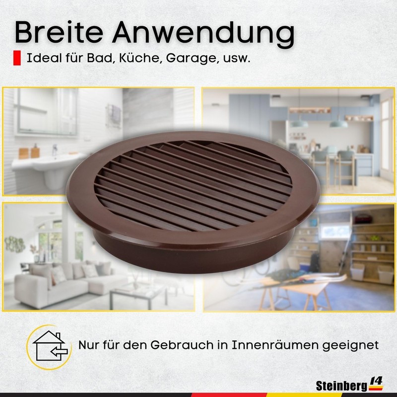 Steinberg14 Braun Ventilation Grille 125 mm - Plastic Exhaust Grille