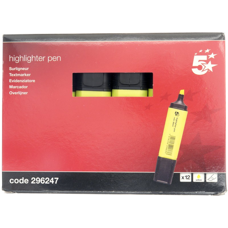 5 Star Office Highlighter Chisel Tip 1-5mm Line Yellow [Pack