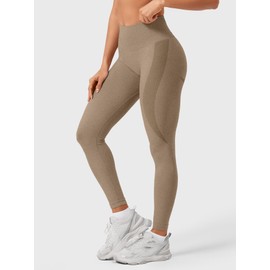 HIGORUN Women Seamless Leggings Smile Contour High Waist Workout Gym Yoga Pants Brown M