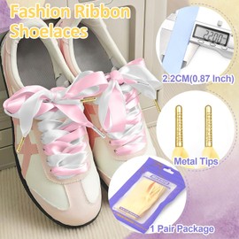 MKEHSH Satin Ribbon Shoe Laces: 2.2CM Wide Flat Silk Shoelaces for Women 47 Inch Black