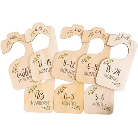 Baby Closet Dividers for Clothes, Set of 8 Beautiful Wooden Double-Sided Baby Clothes Size Hanger Organizer from Newborn to 24 Months, Adorable Nursery Decor Dividers for Boho Nursery Decor