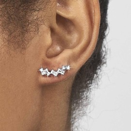 Andelaisi Boho Crystal Ear Climber Earrings Vintage CZ Crawler Stud Earrings Silver Cluster CZ Crawler Earrings Crystal Square Ear Cuff Climber Earrings Jewelry for Women(Left)