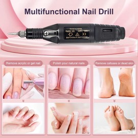 Electric Nail Files, Professional Electric Nail Drill Machine Adjustable Speed with 6 Drill Bits and Sanding Bands Electric Manicure Pedicure Kit Nail Drill for Beginner for Acrylic Nails Gel Nails