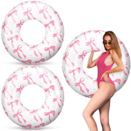 ShinyRelief 1 Pcs Pink Bow Pool Float Inflatable Pool Float Tube 48 Inch Large Bow Swimming Rings Swim Rings with Sprinkles Pink Bow Pool Floatie Blow Up Swimming Raft for Adults Beach Party Supplie