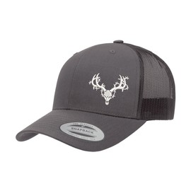 Love Sketches Deer Trucker Hats for Men & Women | Embroidered Barb Wire Wrapped Deer Skull | Snapback Hats for Men & Women Charcoal
