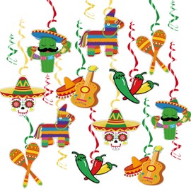 Mexican Spirals Pack of 18 Hanging Swirls Carnival Decoration Fiesta Mexico Cinco de Mayo Party Decoration Mexican Sombrero Hat Cactus Ceiling Hanger