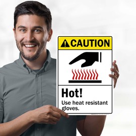 Caution Hot Use Heat Resistant Gloves Sign, 10x14 Inches, 55 mil thick HDPS (high density polystyrene), Made in USA by My Sign Center
